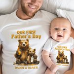 T-shirt et Onesies Bébé 100% Coton Personnalisés avec Nom Oursons Père et Bébé Cadeau d'Anniversaire Fête des Pères pour Papa Enfant