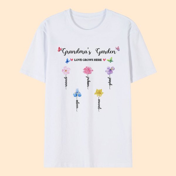 Personalizado Jardín de la Abuela Acuarela Flor de Nacimiento Camiseta Sudadera con 1-14 Nombres Día de la Madre Cumpleaños Regalo para Mujer