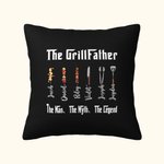 Personalised Multicolour Funny Grill Throw Pillow Cover with Names Father's Day Birthday Gift for Father Cooking Lover
