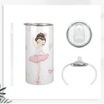 Tasse de danseuse rose personnalisée 12oz avec 2 couvercles Cadeau d'anniversaire pour enfant qui aime la danse