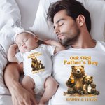 T-shirt et Onesies Bébé 100% Coton Personnalisés avec Nom Oursons Père et Bébé Cadeau d'Anniversaire Fête des Pères pour Papa Enfant