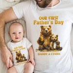 T-shirt et Onesies Bébé 100% Coton Personnalisés avec Nom Oursons Père et Bébé Cadeau d'Anniversaire Fête des Pères pour Papa Enfant