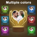 Gepersonaliseerd Handen Houden Hart Foto LED Nachtlampje met Houten Voet Home Decor Verjaardag Vaderdag Cadeau voor Familie