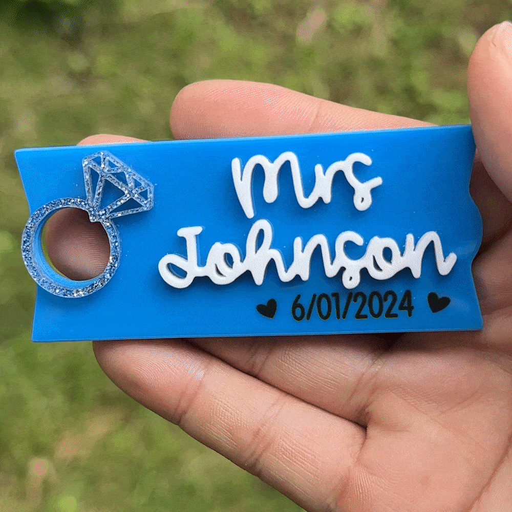 Personalized Acrylic 3D Glitter Ring Future Mrs Name Plate Tag Topper for Stanley Tumbler Accessory Wedding Anniversary Gift for Wife Fiancee Bride