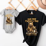 T-shirt et Onesies Bébé 100% Coton Personnalisés avec Nom Oursons Père et Bébé Cadeau d'Anniversaire Fête des Pères pour Papa Enfant