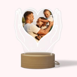 Plaque Acrylique Personnalisée avec Photo Texte Décoration Lumineuse LED Style Cœur dans les Mains Cadeau Fête des Pères Mères pour Famille