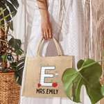 Personalisierte Graffiti Bleistift Apfel große Kapazität Jute Tragetasche mit Namen anfängliche Lehrer Tag Anerkennung Geschenk für Lehrer