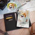 Personalized Watercolour Photo Pet Portrait Passport Cover with Name Birthday Travel Gift for Pet Lover