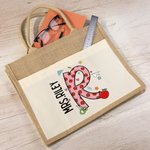 Personalised Cute Graffiti Stationery Jute Tote Bag with Name Initial Teacher’s Day School Season Gift for Teacher