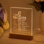 Gepersonaliseerd Bloemkruis Bijbelvers Naam LED Nachtlampje met Houten Voet Eerste Heilige Communie Doopcadeau voor haar