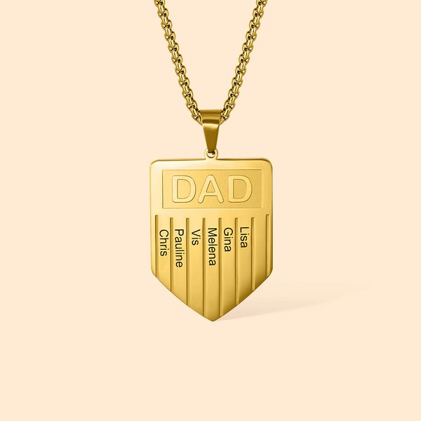 Collar personalizado en forma de escudo con los nombres de los niños grabados 1-7 Cumpleaños Día del Padre Regalo para hombres