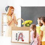 Personalised Cute Graffiti Stationery Jute Tote Bag with Name Initial Teacher’s Day School Season Gift for Teacher