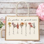 Sac à Main Personnalisé avec 1-20 Fleurs de Naissance et Prénoms Sac en Toile de Jute Grande Capacité Cadeau Fête Anniversaire pour Maman Grand-Mère