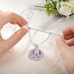 Personalized Pearls Something Blue Old Bridal Bouquet Charm Brooch Pin with Photo and Engraved Text Anniversary Wedding Gift for Bride
