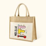 Personalised Cute Graffiti Stationery Jute Tote Bag with Name Initial Teacher’s Day School Season Gift for Teacher
