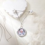 Personalized Pearls Something Blue Old Bridal Bouquet Charm Brooch Pin with Photo and Engraved Text Anniversary Wedding Gift for Bride