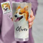 Personlig akvarell djurporträttmålning 30oz böjd tumbler med namnlock och sugrör Födelsedag minnesgåva för husdjursälskare