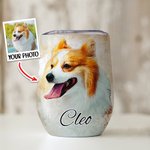 Personalized Watercolour Pet Portrait Painting 12oz Wine Tumbler with Name Lid and Straw Birthday Pet Loss Memorial Gift for Cat Dog Pet Lover