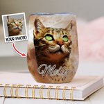 Personalized Watercolour Pet Portrait Painting 12oz Wine Tumbler with Name Lid and Straw Birthday Pet Loss Memorial Gift for Cat Dog Pet Lover
