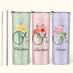 Estetoscopio Personalizado Flor de Nacimiento 20oz Vaso Delgado con Pajita y Cepillo Limpiador Regalo de Cumpleaños de Graduación para Enfermera Estud