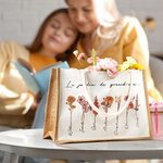 Sac à Main Personnalisé avec 1-20 Fleurs de Naissance et Prénoms Sac en Toile de Jute Grande Capacité Cadeau Fête Anniversaire pour Maman Grand-Mère
