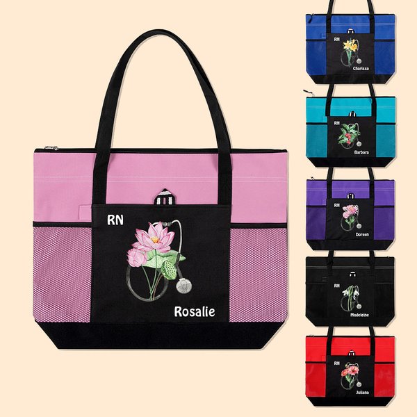 Sac à dos stéthoscope aquarelle personnalisé avec fleur de naissance Grande capacité Semaine de l'infirmière Appréciation Cadeau de fin d'études pour le personnel médical