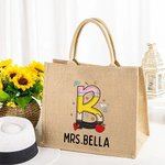 Personalisierte Graffiti Bleistift Apfel große Kapazität Jute Tragetasche mit Namen anfängliche Lehrer Tag Anerkennung Geschenk für Lehrer