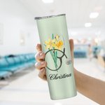 Estetoscopio Personalizado Flor de Nacimiento 20oz Vaso Delgado con Pajita y Cepillo Limpiador Regalo de Cumpleaños de Graduación para Enfermera Estud