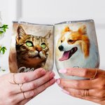 Personalized Watercolour Pet Portrait Painting 12oz Wine Tumbler with Name Lid and Straw Birthday Pet Loss Memorial Gift for Cat Dog Pet Lover