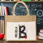 Personalised Cute Graffiti Stationery Jute Tote Bag with Name Initial Teacher’s Day School Season Gift for Teacher