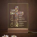 Gepersonaliseerd Bloemkruis Bijbelvers Naam LED Nachtlampje met Houten Voet Eerste Heilige Communie Doopcadeau voor haar