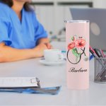 Estetoscopio Personalizado Flor de Nacimiento 20oz Vaso Delgado con Pajita y Cepillo Limpiador Regalo de Cumpleaños de Graduación para Enfermera Estud