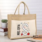 Personalised Cute Graffiti Stationery Jute Tote Bag with Name Initial Teacher’s Day School Season Gift for Teacher