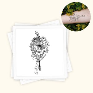 Bouquet de fleurs de naissance tatoué à l'épreuve de l'eau et personnalisé avec nom Lot de 15 cadeaux de fête Cadeau de fête des mères pour elle