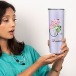Estetoscopio Personalizado Flor de Nacimiento 20oz Vaso Delgado con Pajita y Cepillo Limpiador Regalo de Cumpleaños de Graduación para Enfermera Estud