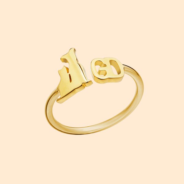 Personalized Dainty Animal Pet Silhouette Initial Ring Memorial Jewelry Gift for Pet Lover