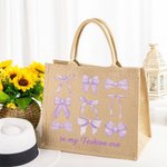 Personalized In My Ballet Era Coquette Bow Jute Tote Bag with Front Pocket and Text Large Capacity Birthday Gift for Her