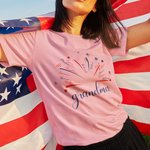Personalised USA Flag Firework 4th of July T-shirt Sweatshirt with 1-14 Names American Independence Day Gift for Mom Grandma