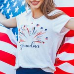 Personalised USA Flag Firework 4th of July T-shirt Sweatshirt with 1-14 Names American Independence Day Gift for Mom Grandma