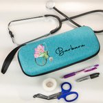 Gepersonaliseerde Geboorte Bloem EVA Stethoscoop Draagtas met Mesh Pocket en Naam Afstuderen Waardering Gift voor Verpleegkundige Medische Student