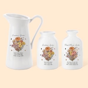 Vase en Céramique Personnalisée avec Bouquet de Fleur de Naissance Décoration de Maison Cadeau Fête des Mères Anniversaire pour Grand-Mère Maman