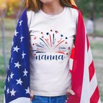 Personalised USA Flag Firework 4th of July T-shirt Sweatshirt with 1-14 Names American Independence Day Gift for Mom Grandma