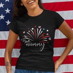 Personalised USA Flag Firework 4th of July T-shirt Sweatshirt with 1-14 Names American Independence Day Gift for Mom Grandma