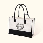 Personalised Flower Wreath Initial Canvas Tote Bag with Waterproof Liner Beach Party Birthday Gift for Women