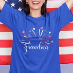 Personalised USA Flag Firework 4th of July T-shirt Sweatshirt with 1-14 Names American Independence Day Gift for Mom Grandma