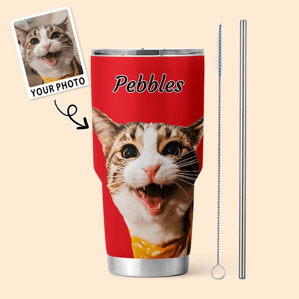 Vaso de 30oz Personalizado con Foto de Mascota en Pintura al Óleo Mutilor con Nombre Regalo de Cumpleaños Aniversario para Amante de Mascotas