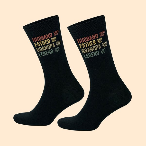 Personalized Husband Father Grandpa Legend Cotton Soft Crew Socks with Text Funny Father's Day Birthday Gift for Men