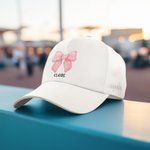Personalized Trendy Pink Coquette Bow Lorryer Hat Mesh Baseball Cap with Adjustable Snapback and Name Birthday Sport Summer Gift for Women Girls