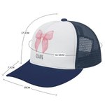 Personalized Trendy Pink Coquette Bow Lorryer Hat Mesh Baseball Cap with Adjustable Snapback and Name Birthday Sport Summer Gift for Women Girls