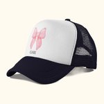 Personalized Trendy Pink Coquette Bow Lorryer Hat Mesh Baseball Cap with Adjustable Snapback and Name Birthday Sport Summer Gift for Women Girls